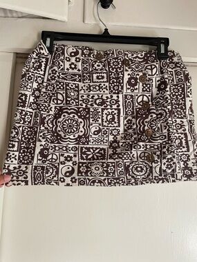 Urban Outfitters Women's Brown & Cream Patterned Mini Skirt
